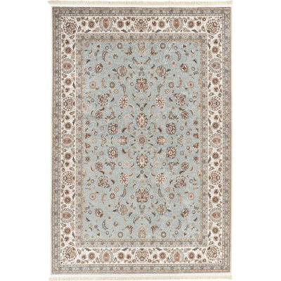 Alfa Rich Cyarah Ultra-Thin Oriental Teal Cream Washable Non-Slip Area Rugs for Living Room Bedroom