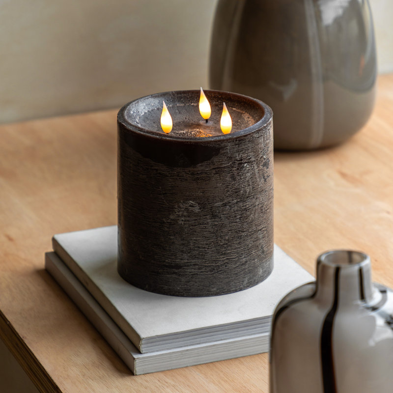 Unscented Flameless Pillar Candle with Plastic Holder, Brown