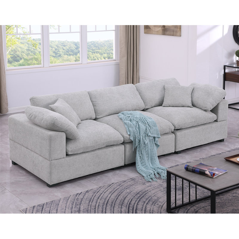 Upholstered Chenille Cloud Sofa Modular Couch, 35.50" H x 110.50" W x 39.50" D, 3, Light Gray