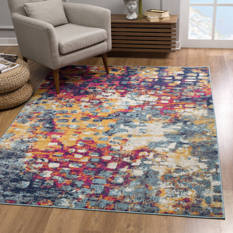 Tapis bleu abstrait Kymiere, Rectangle 3 pi 9 po x 5 pi 6 po