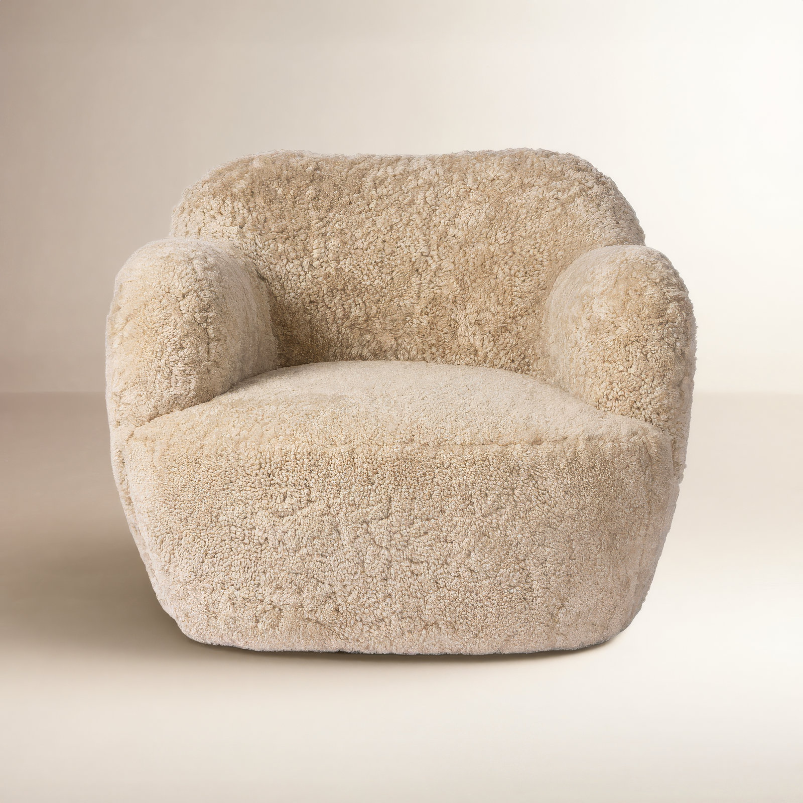 Alaska Upholstered Swivel Barrel Chair, Beige Shearling Genuine Fur