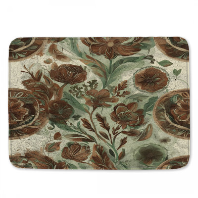 Brown  Floral Illustration Bath Mat