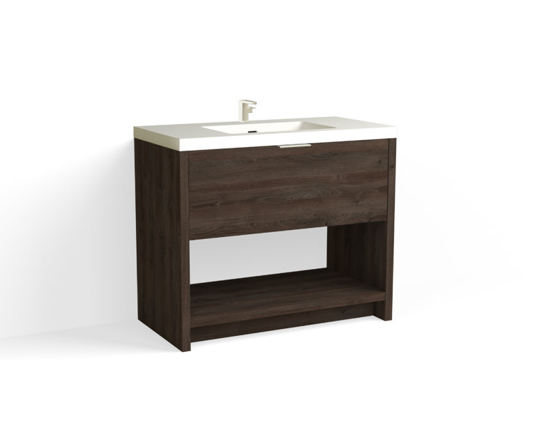 Vista 42" W Freestanding Single Bathroom Vanity, Nocino/Matte Black, Single-Hole, White Matte
