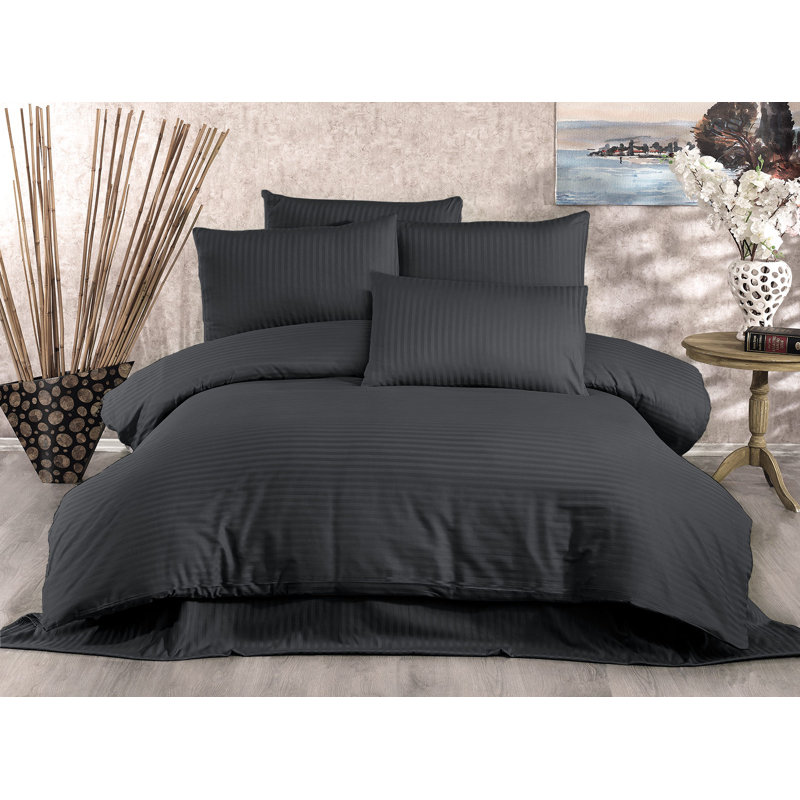 Elegant King Quilt Cover Set, Anthracite Colour, 78.7 x 86.6 inches | 80% Cotton / 20% Polyester, 229 Thread Count | Includes 2 Pillowcases (31.5 x 31.5 inches) | Machine Washable, Luxurious Softness for Ultimate Comfort