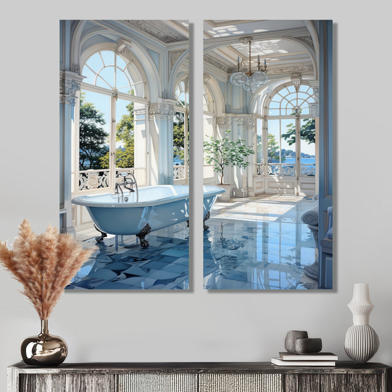 «Bathroom Tranquil Reflections», impression d'art sur toile, ensemble d'humour bleu, H 32 po x l 32 po, Toile tendue