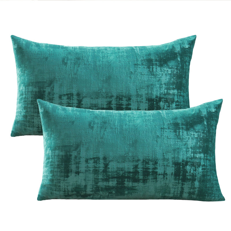 Textured Velvet Textured Rectangular Pillow Cover, Deep Teal