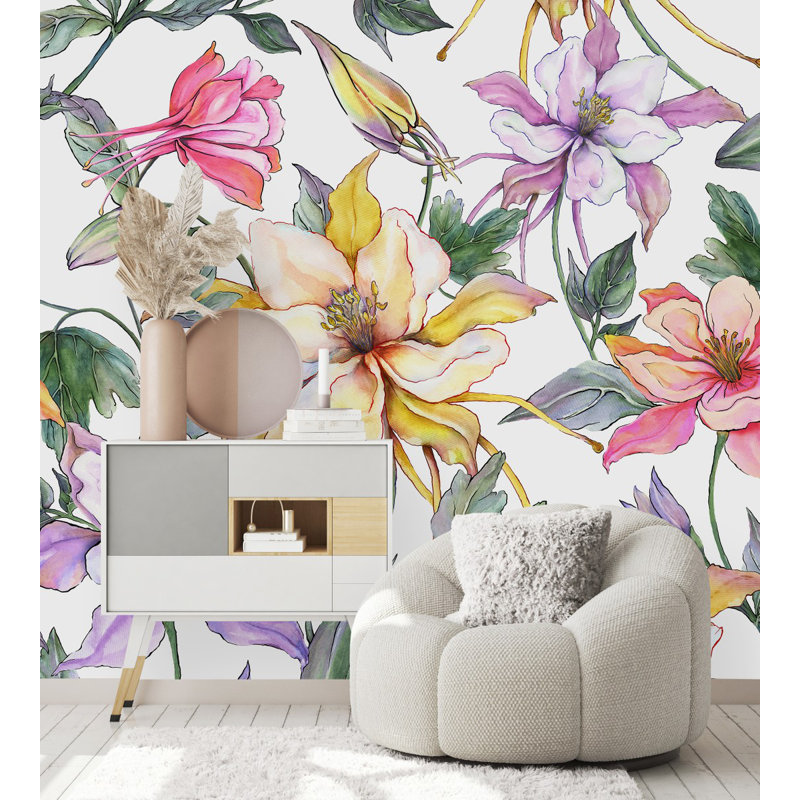 Panneau de papier peint adhésif floral L 10,4 pi x l 125 po