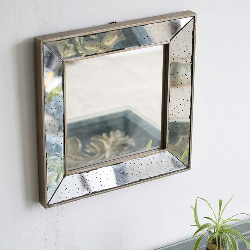 Miroir d'appoint carré vieilli, miroir mural encadré de style traditionnel pour le salon, le vestibule, le bureau, la chambre à coucher, le couloir