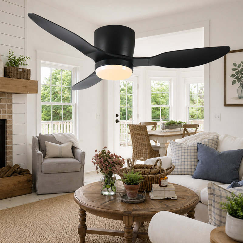 42" Smart Flush Mount Ceiling Fan with Dimmable Light, APP & Remote Control, Quiet 6-Speed Reversible DC Motor