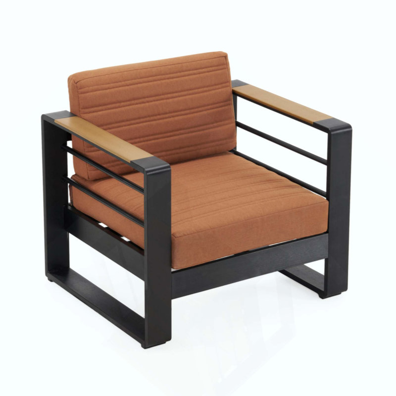 Fauteuil club à structure en aluminium durable avec coussins résistants à l'eau et conception à lattes élégante pour un confort extérieur