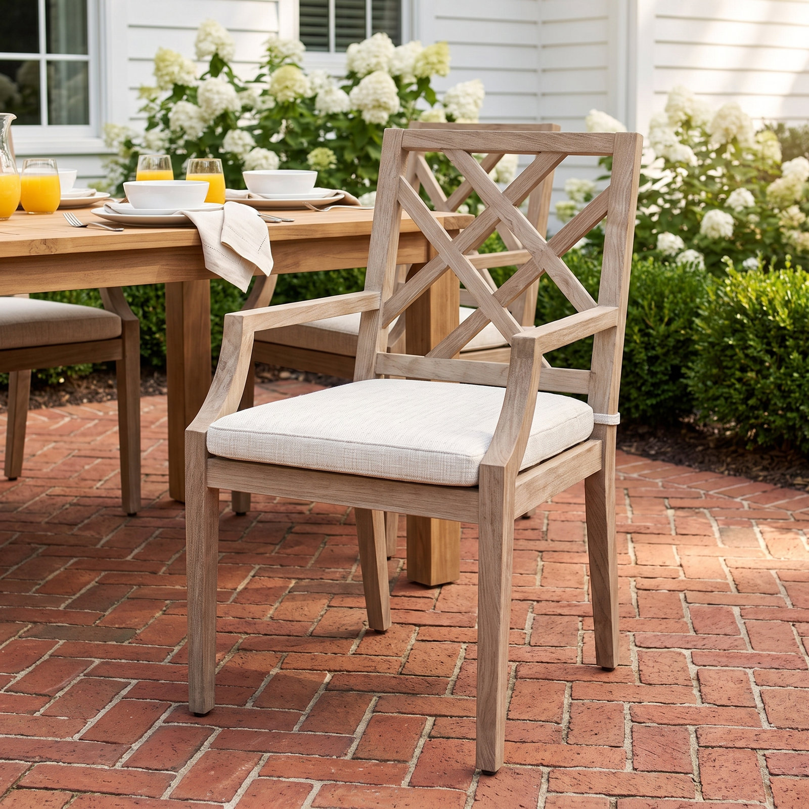 Haley Sunbrella® Patio Armchair, Welt, Bali Pearl, Oyster Teak