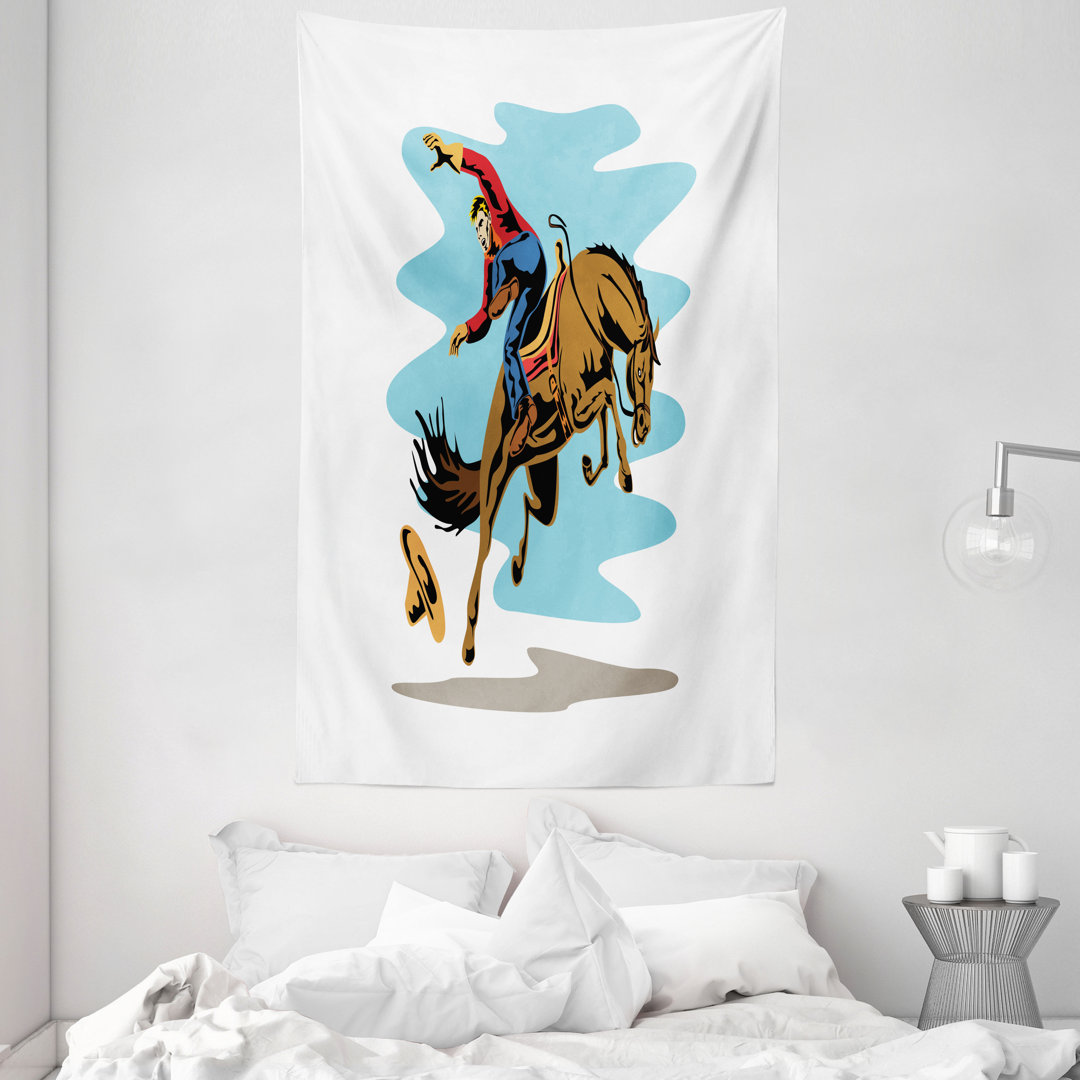 Wandteppich, Cowboy fÃ¤llt von seinem Pferd, Multicolor