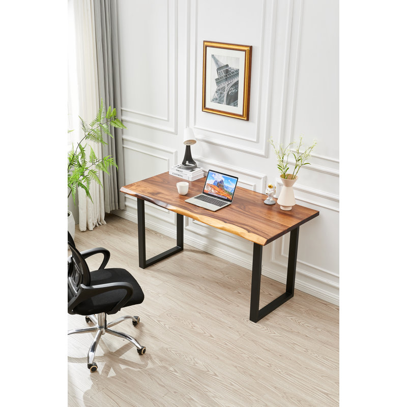 Live Edge Desk with U Shaped Legs and South American Walnut, 29.5" H x 46" W x 24" D