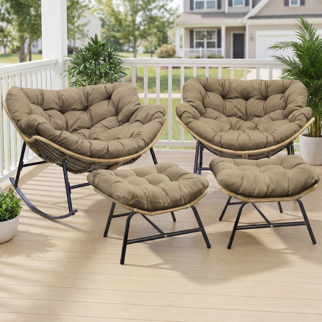 2-Person Outdoor Rocking Chair Set with Cushions and Ottomans Bayou Breeze Cushion 