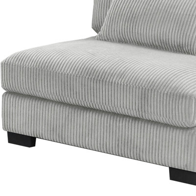 Chaise sans accoudoirs moderne gris avec tissu en velours côtelé, structure en bois et siège rembourré profond pour la détente, base de 36,39 pieds de hauteur