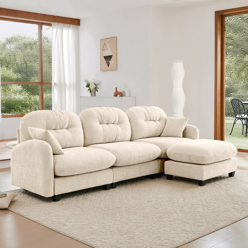 Canapé modulaire modulaire en forme de L avec repose-pieds, tissu chenille de qualité supérieure, dossier capitonné, conception ergonomique