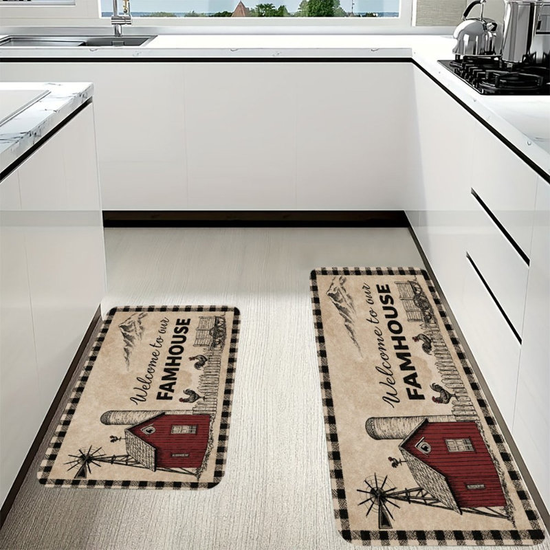 Farmhouse Barn & Rooster, Kitchen Mats Set of 2