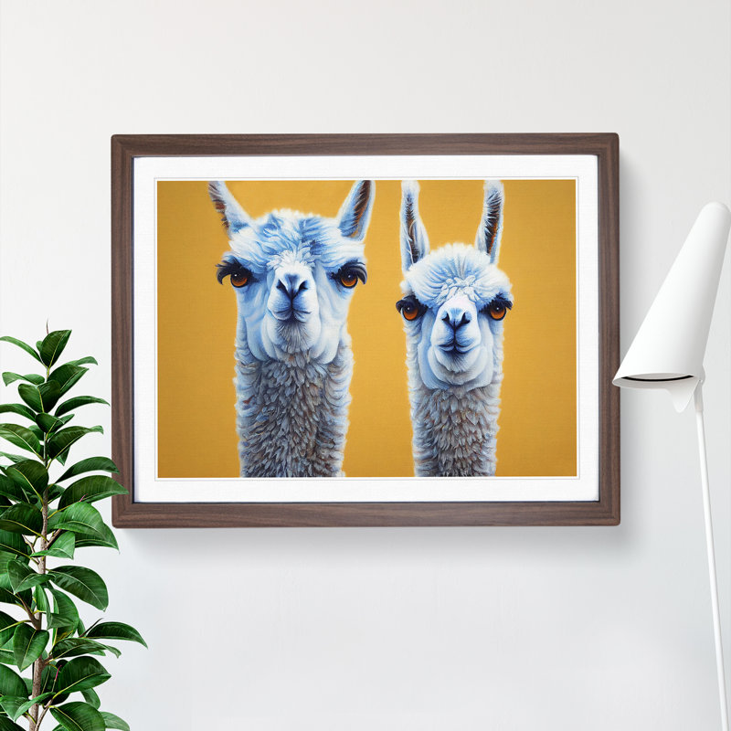 Soulful Llamas - Framed Print, 34cm H x 46cm W x 2cm D, Walnut