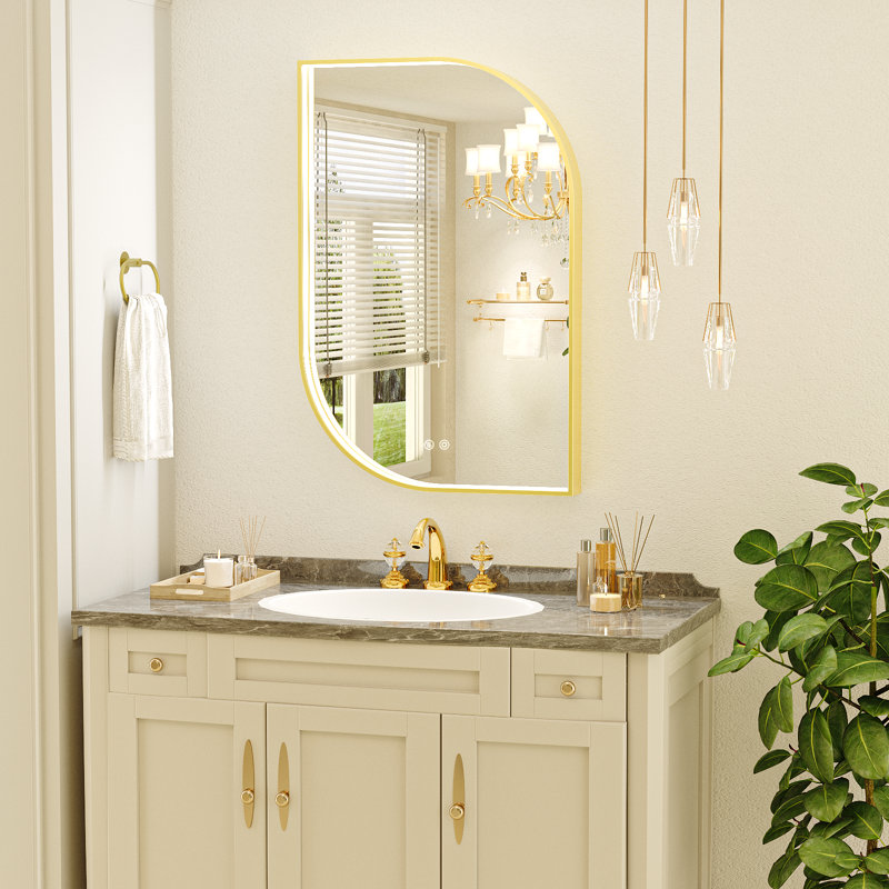 LED Bathroom Mirror with Lights,Asymmetrical LED Mirror with Anti-fog,Metal Framed Lighted Mirror,Lighted Wall Mirror,Asymmetrical Lighted Mirror,Memory Function,Dimmable