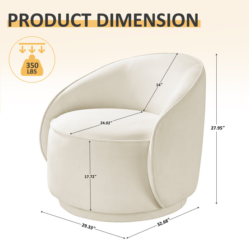 29.33’’ Upholstered Sloped-Arm Swivel Accent Chair, White
