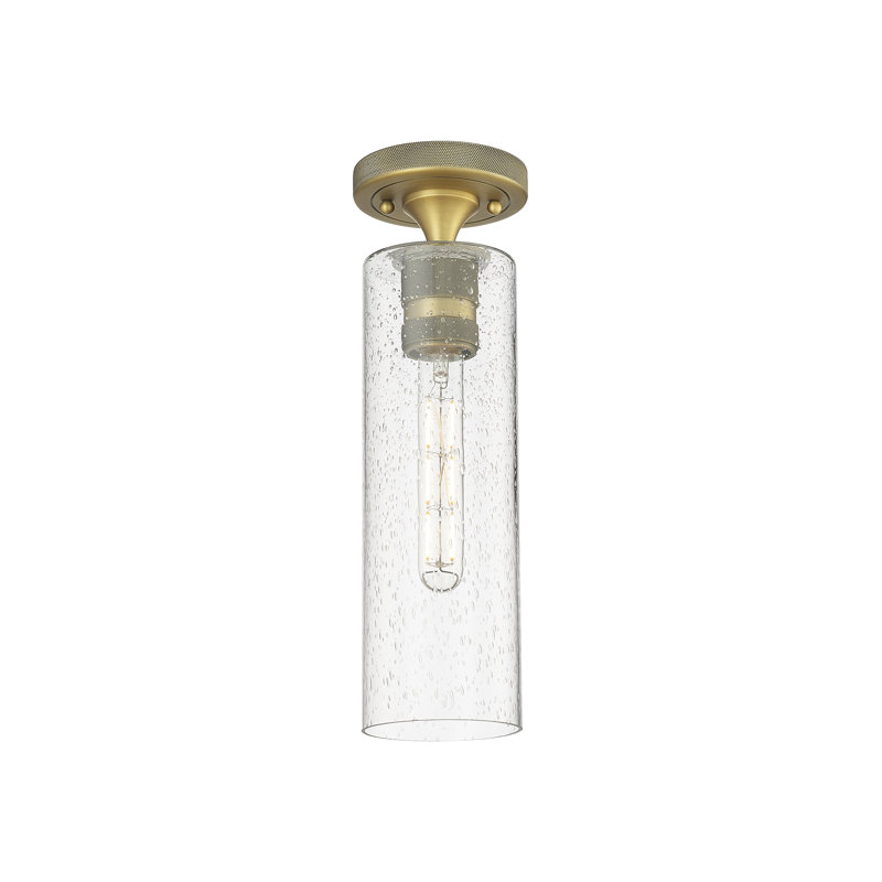 Plafonnier encastré 1 lumière Crown Point, Laiton brossé, H 15 po x l 4,5 po x P 4,5 po, Grainé