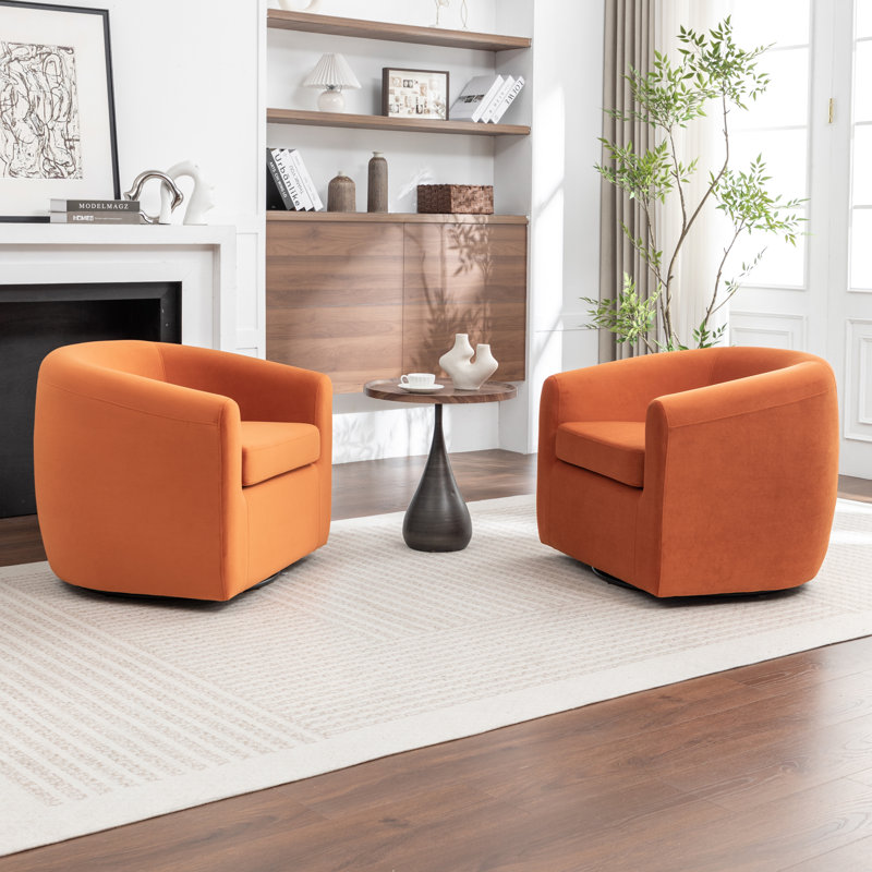 Fauteuil demi-tonneau pivotant de 33,5 po Odey, Velours orange