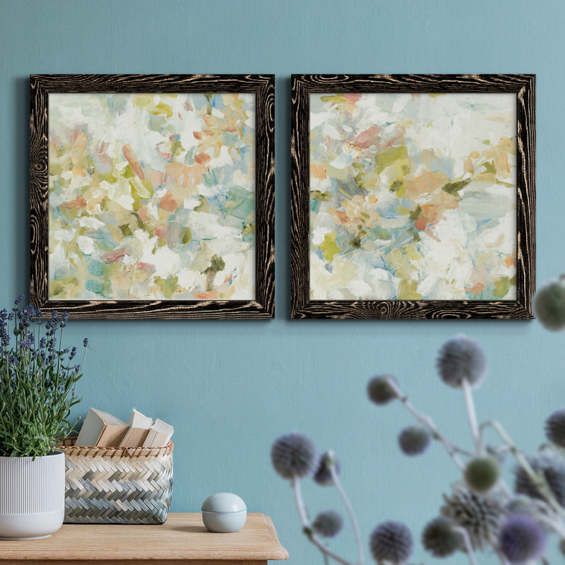 Floral Blush - ensemble de 2 reproductions d'art sur toiles, Cadre noir, H 17 po x l 34 po x P 1,5 po