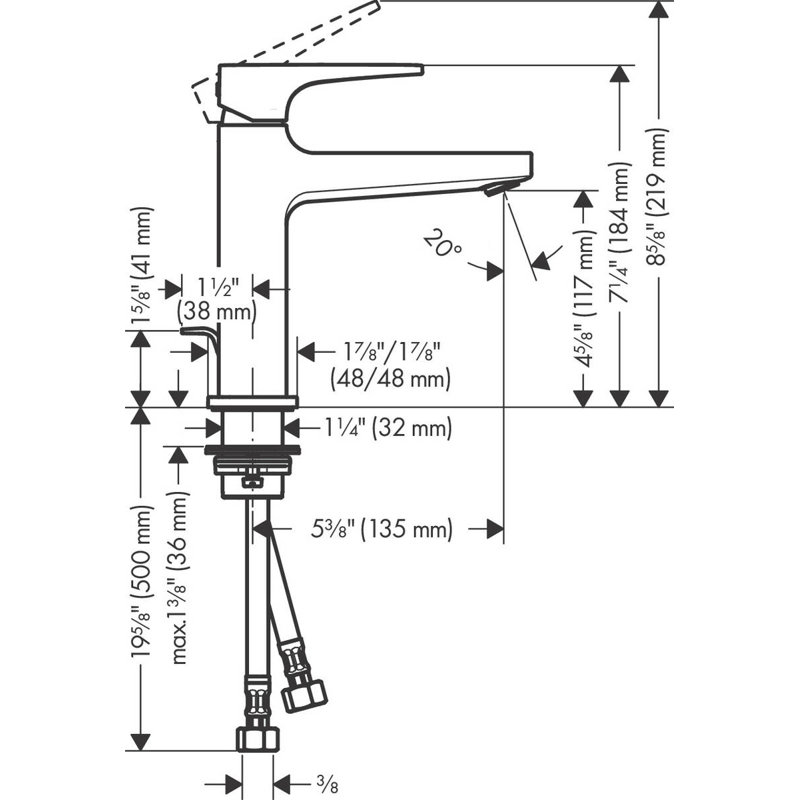 Robinet à un trou Hansgrohe Metropol 110 avec poignée levier et bonde, 1,2 gal / min, Noir mat