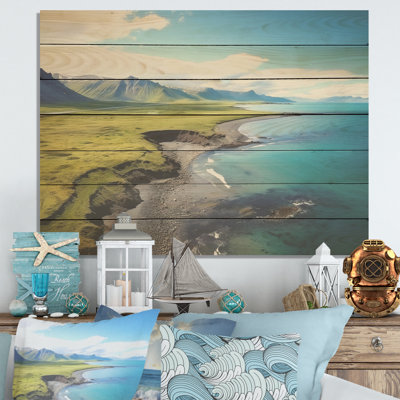 Plage vue aérienne en Islande IV - plage et océan sur bois