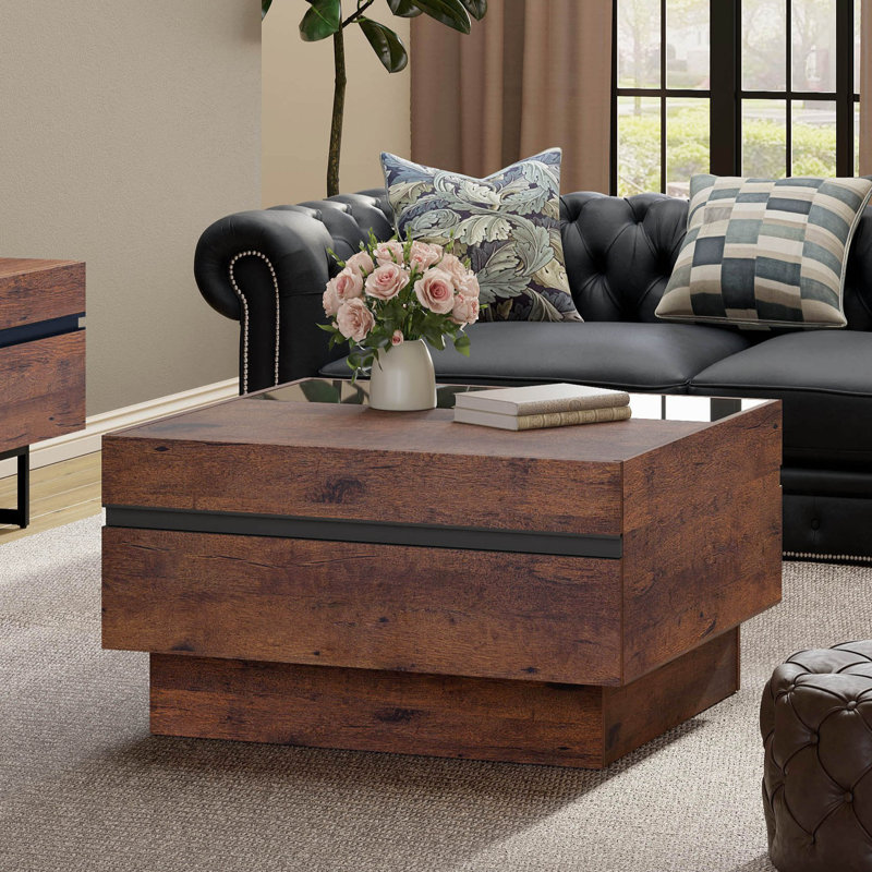 Aadam Modern Coffee Table, Square Living Room Coffee Table With Tempered Glass Top And Two Large Storage Drawers