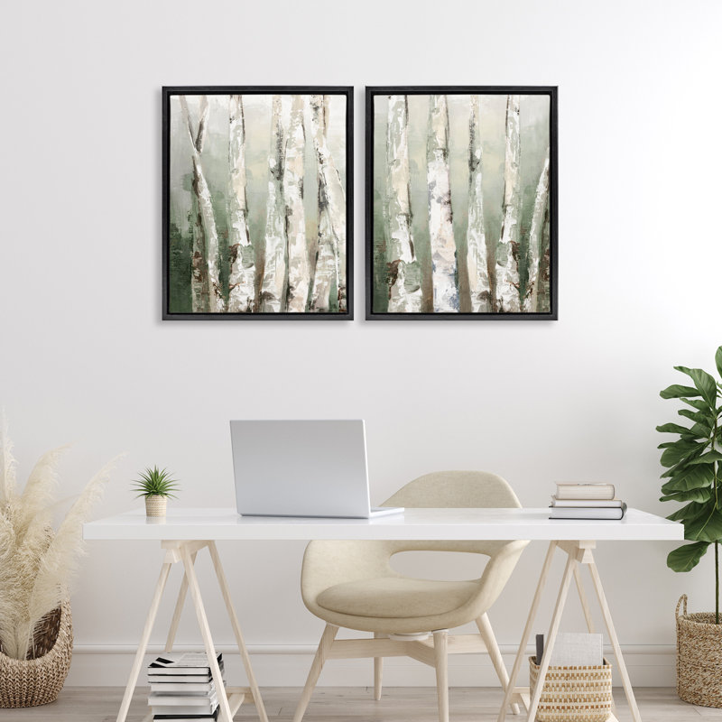 Cadre flottant 2 pièces Organic Birch Forest Trees, design par Luna Mavis, Cadre flottant noir de jais, H 21 po x l 17 po