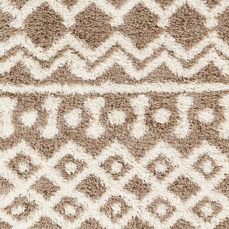 Medium Brown Modern Shaggy Rug, Geometric Stain Resistant Easy to Clean Rug For Living Room, Dining Room, Bedroom