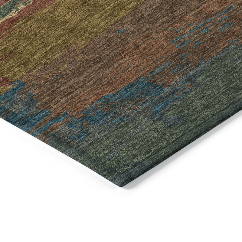 96'' Terracotta and Beige Synthetic Round Washable Rug