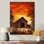 Rustique grange coucher de soleil - campagne, décoration murale en métal