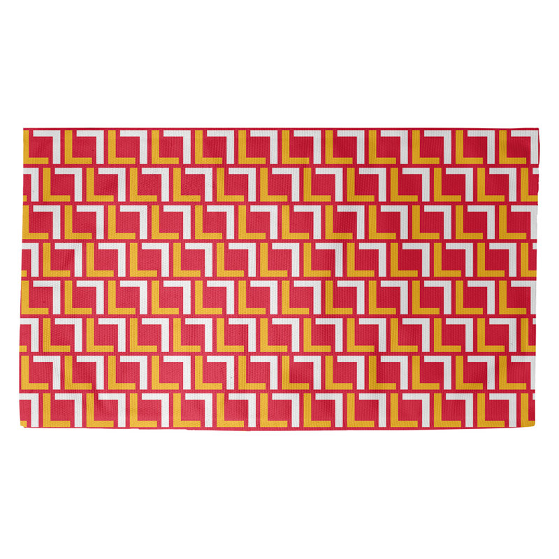 Tapis géométrique rouge / jaune / blanc, Rectangle 3 pi x 5 pi