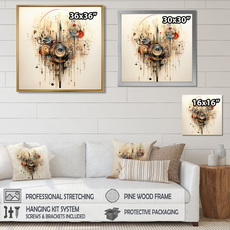 «Music Waves», composition abstraite rétro - musique, art mural, Toile tendue, H 30 po x l 30 po x P 1 po