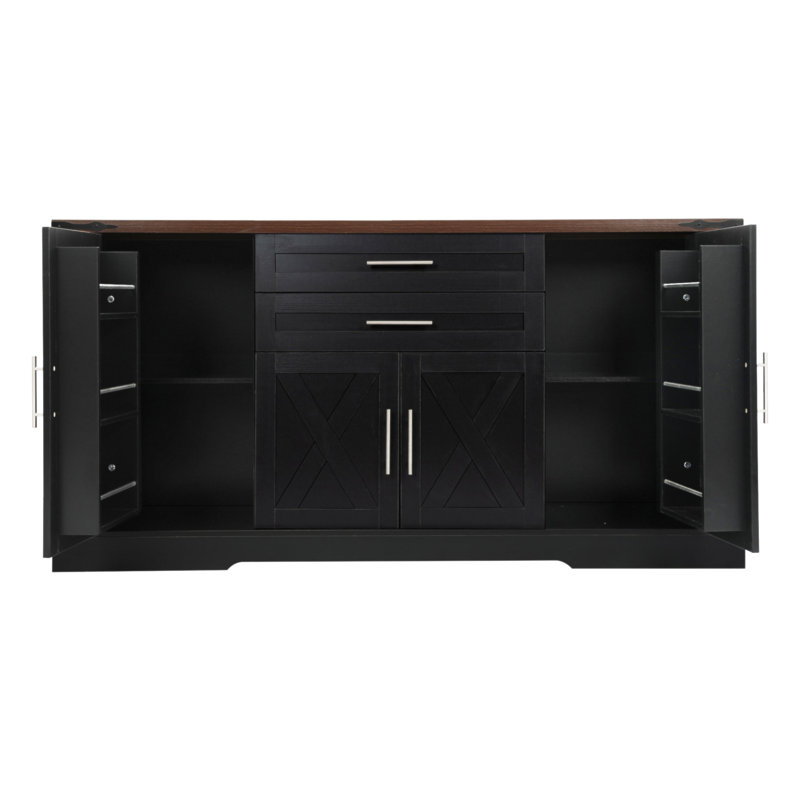 Armoire de rangement avec porte de grange 63 po avec 2 tiroirs et support de porte 63 po, Noir
