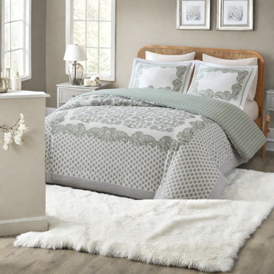 Ensemble de literie vert, ensemble de couette florale en polyester pour chambre à coucher (grand lit/queen).