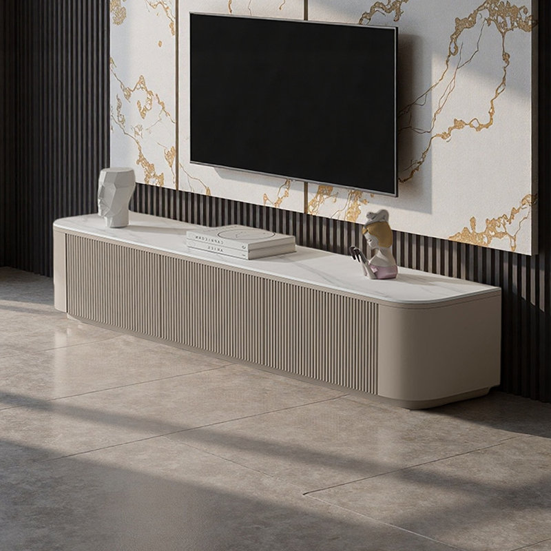 Meuble télé simple et moderne avec rangement multifonctionnel, H 15,74 po x L 70,86 po x l 16,53 po, Gris clair / blanc
