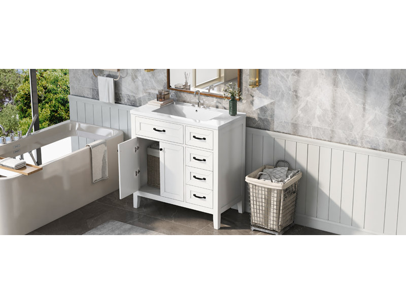 Ensemble de meuble-lavabo moderne 36 po avec évier Umiara, Blanc, 36"