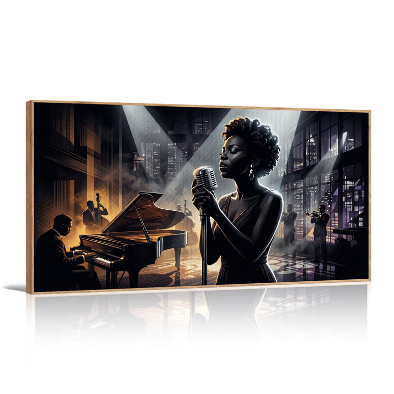 «Jazz Singer With Vintage Microphone And City Skyline», art mural