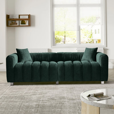 83.46'' Premium Velvet Sofa 3-Seater Loveseat, Modern Bubble Upholstered Couch with Metal Base Legs and 2 Pillows for Living Room, Bedroom.