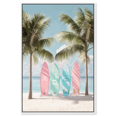 Pastel Surfboards in the Sun Canvas Trendy Coastal Print by
