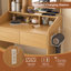 Table de coiffeuse compacte avec miroir lumineux à DEL, prise de courant, support pour sèche-cheveux et tabouret, idéale pour les petites chambres à coucher et l'organisation de cosmétiques