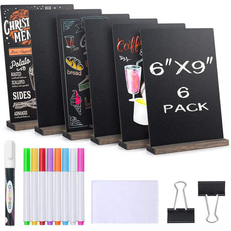 6x9 Inch Double Sided Mini Chalkboard Signs with Wooden Base Stands