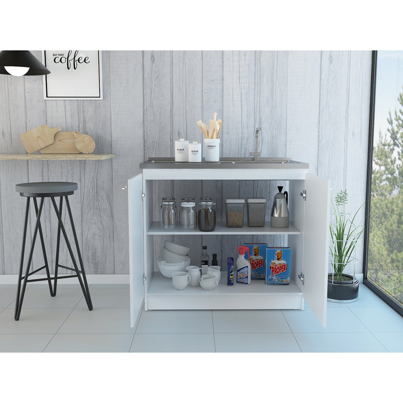 Lavabo utilitaire rectangulaire blanc 2 portes et armoire