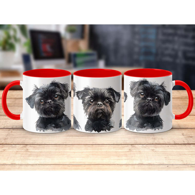 11oz Watercolour Brussels Griffon Design Coffee Mug, 1, Red