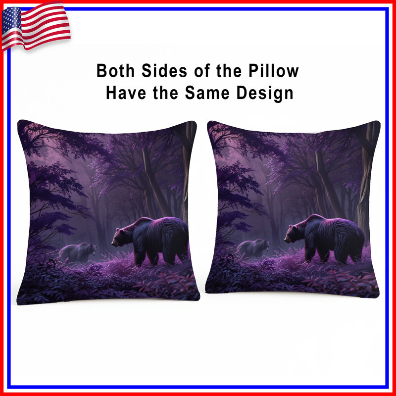 Coussins Bears In Purple Forest, 26 po x 26 po