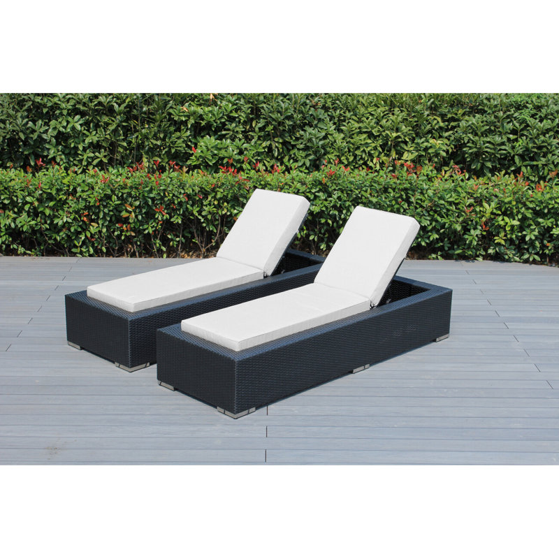 Billyjo Outdoor Wicker Chaise Lounge - No Assembly, Canvas Natural Sunbrella® Canvas, Black