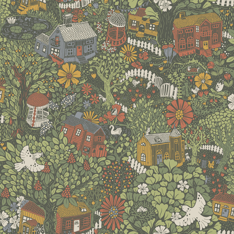  Rouleau de papier peint L 33 pi x l 20,9 po Woodland Village, Vert